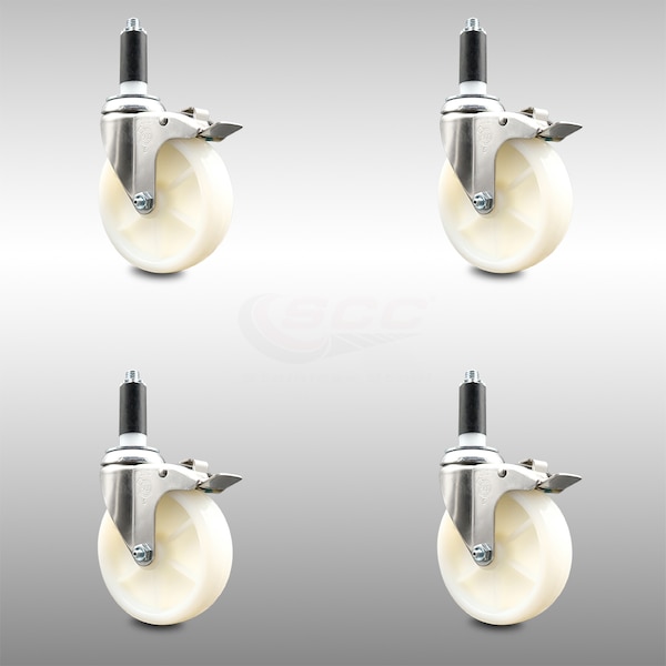 Service Caster 5 Inch 316SS Nylon Wheel Swivel 1 Inch Expanding Stem Caster Set Lock Brake SCC-SS316TTLEX20S514-NYS-1-4 - main